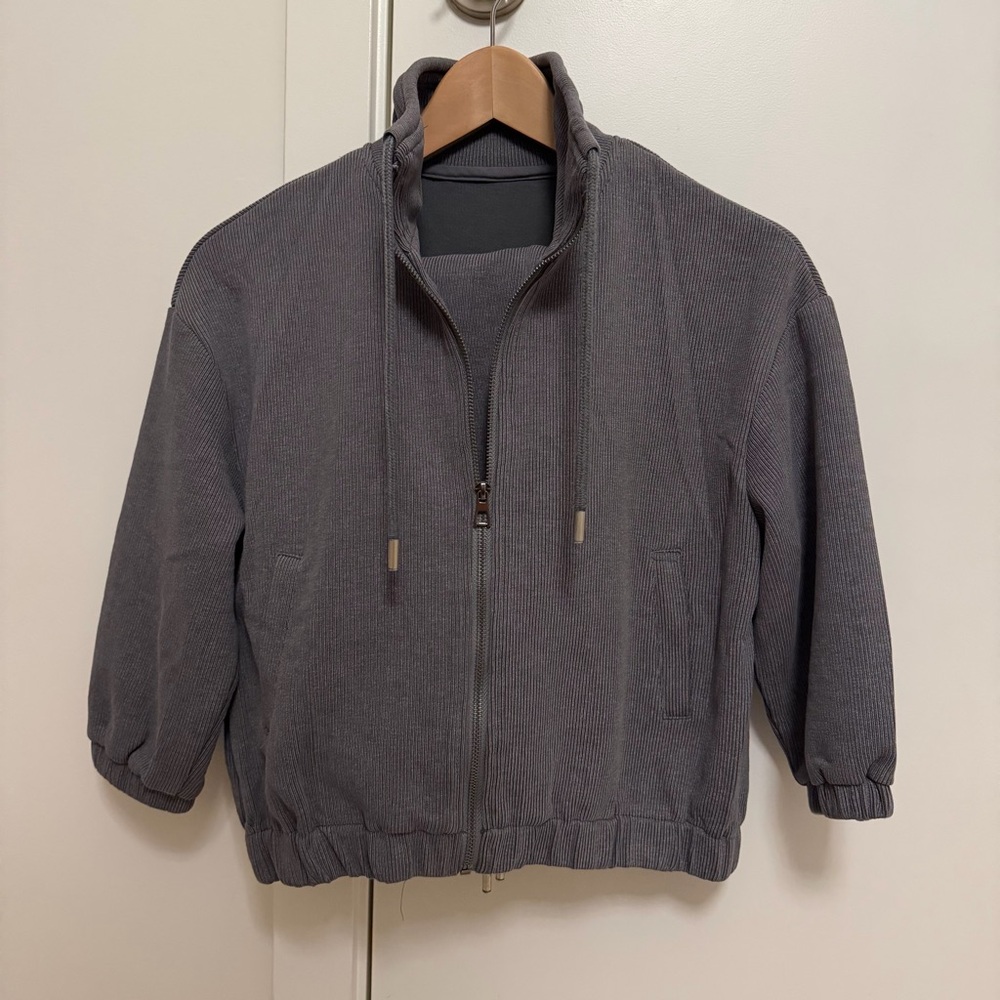 Gray Zip-Up Jacket with a matching pants set
